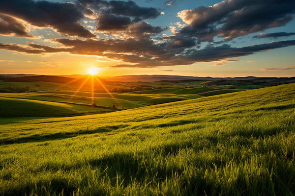 Sunset Serenity Over Rolling Hills