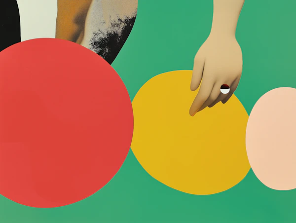 Stylized Hand with Ring and Colorful Circles