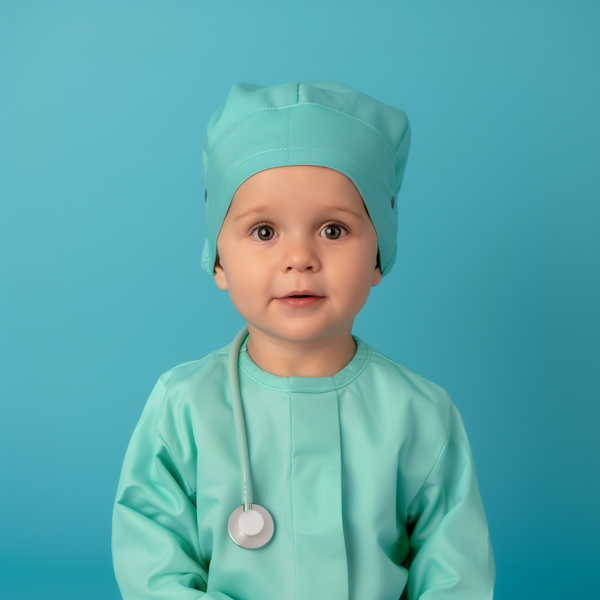 Toddler in Medical Scrubs