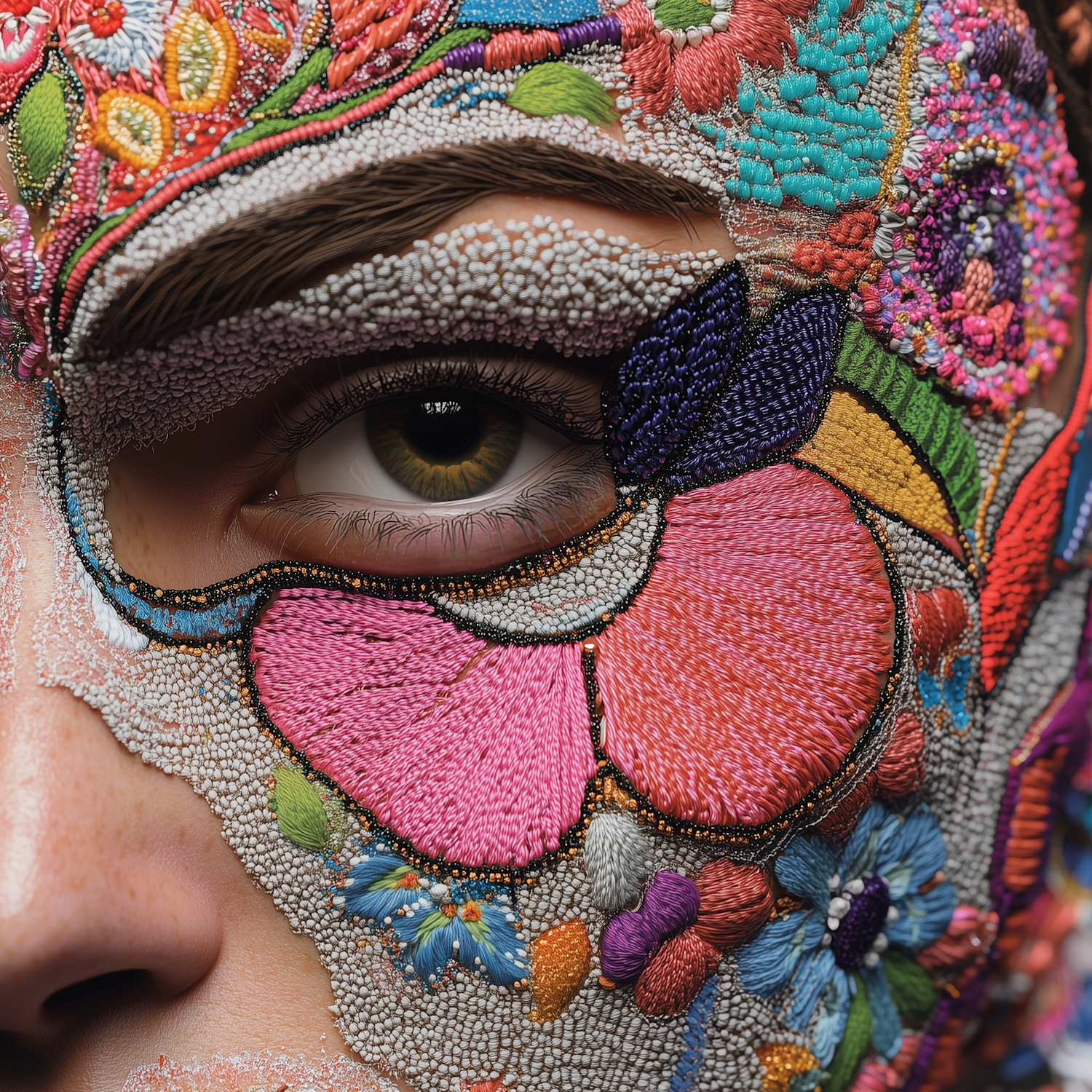 Embroidered Face Close-Up