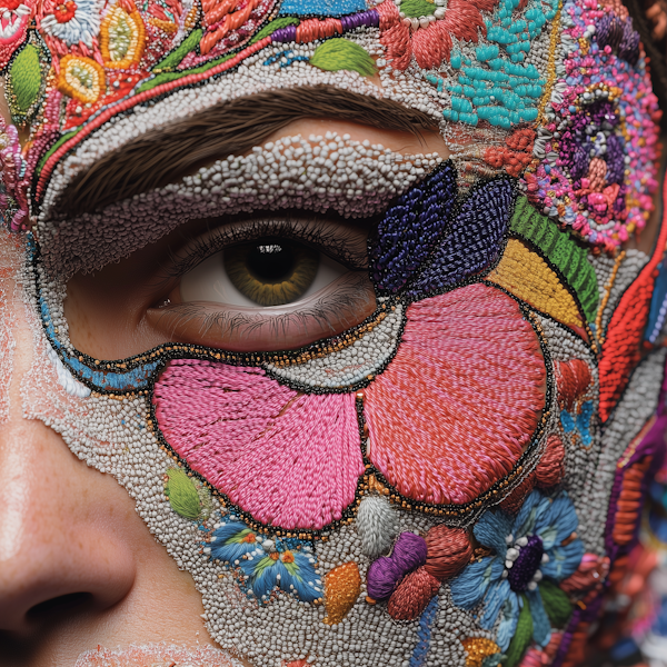 Embroidered Face Close-Up