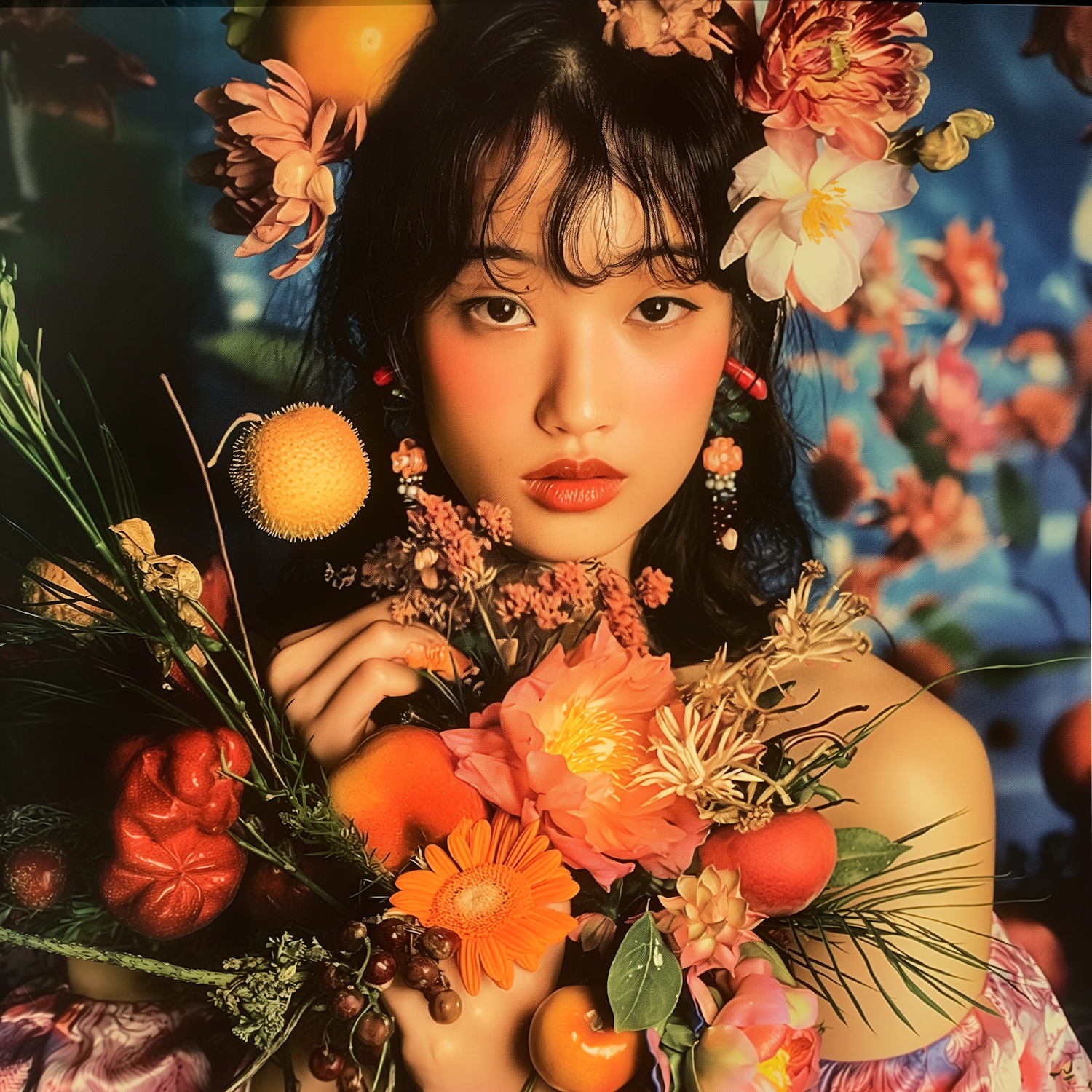 Portrait of a Woman with Florals and Fruits