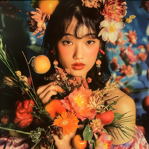 Portrait of a Woman with Florals and Fruits