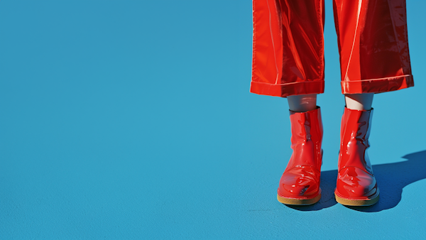 Red Glossy Boots and Pants on Blue Background