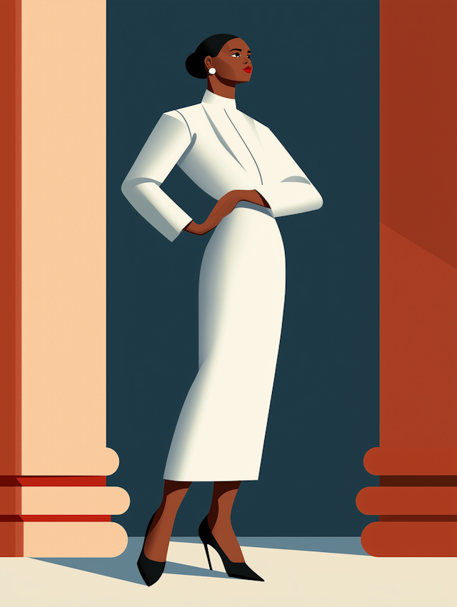 Stylized Woman in White Dress