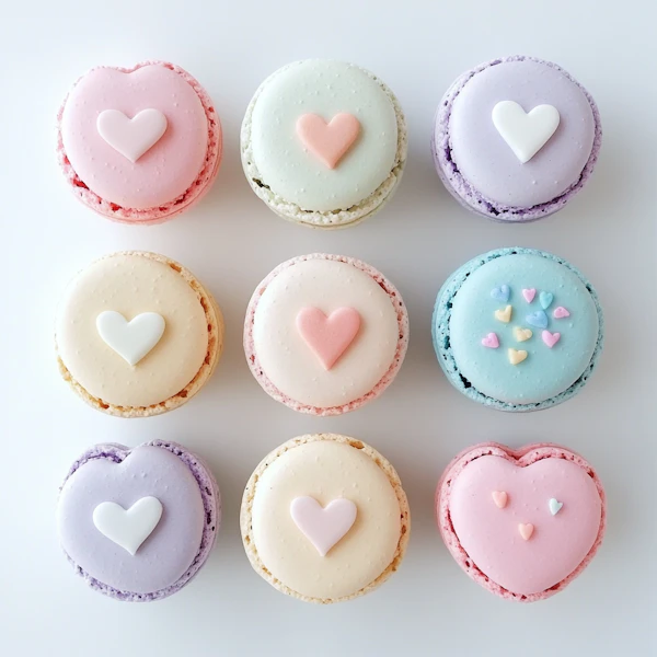 Pastel Heart Macarons