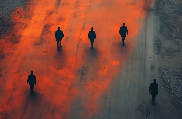 Silhouetted Figures Glow