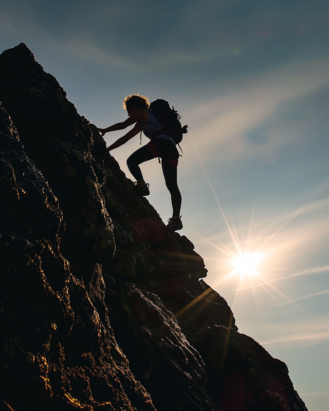 Mountain Climber at Sunrise