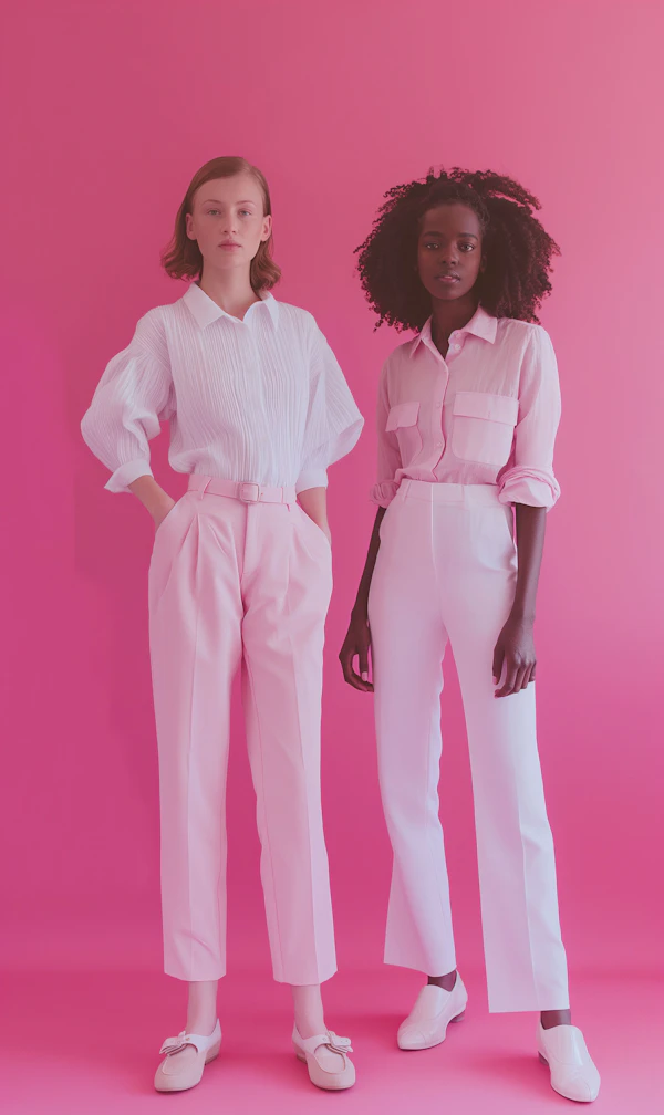 Contemporary Fashion Poses on Pink Backdrop