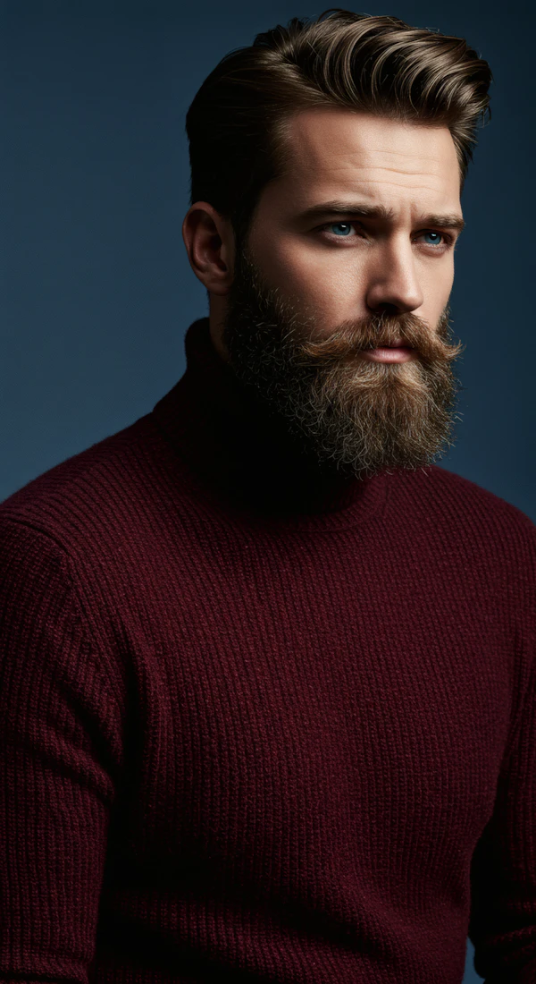 Contemplative Man in Maroon Turtleneck