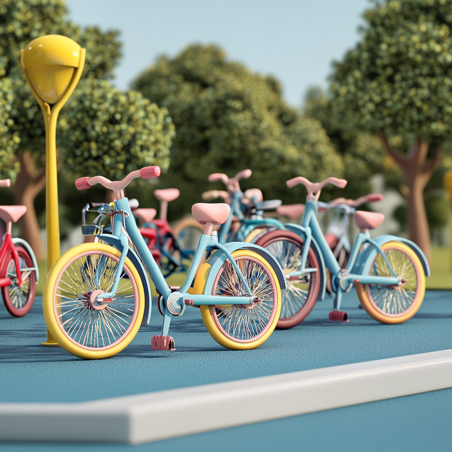 Colorful Array of Parked Bicycles