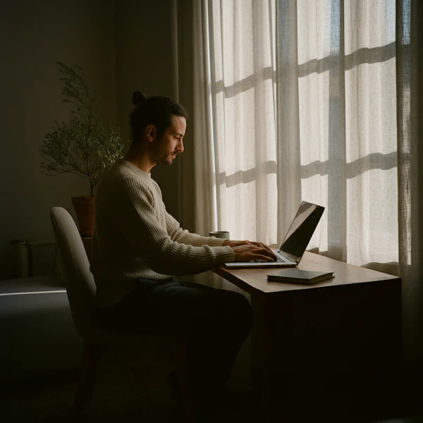 Man Typing at Desk