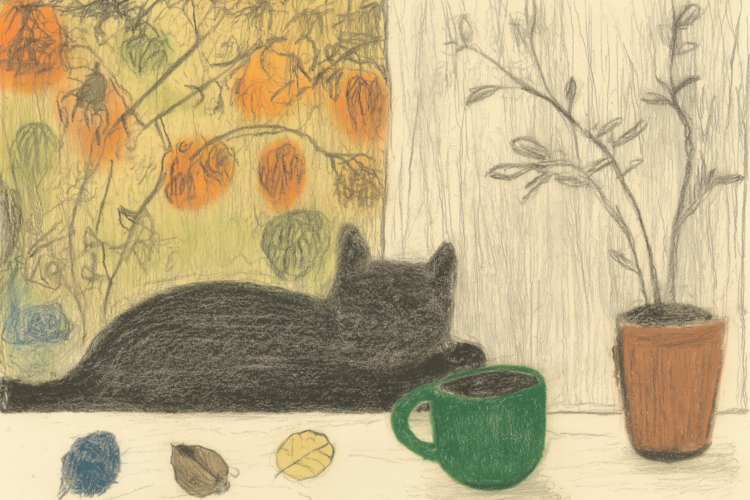 Cozy Autumn Scene with Cat