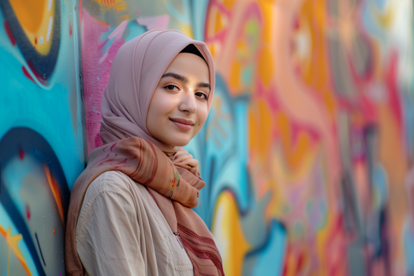 Serene Woman Against Graffiti Wall