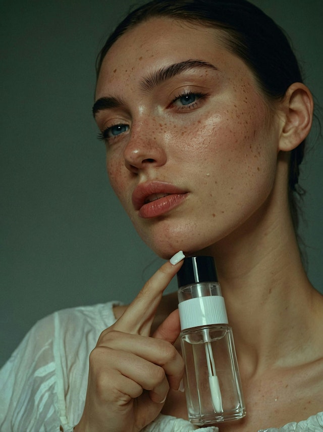 Close-up of Person with Skincare Bottle