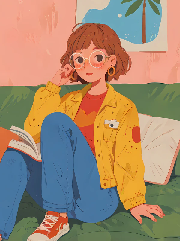 Young Woman Reading on Couch