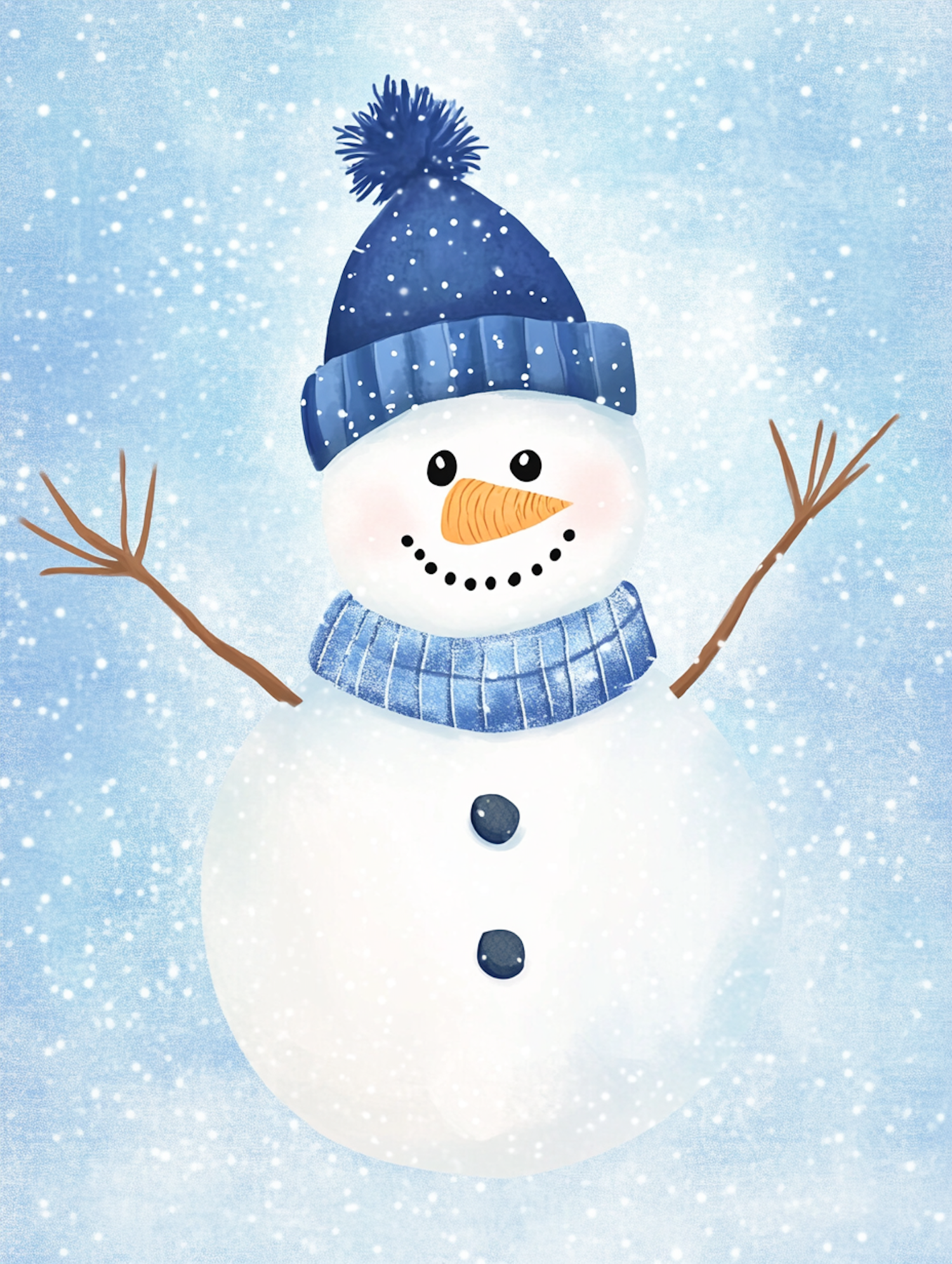 Cheerful Snowman in Snowy Background