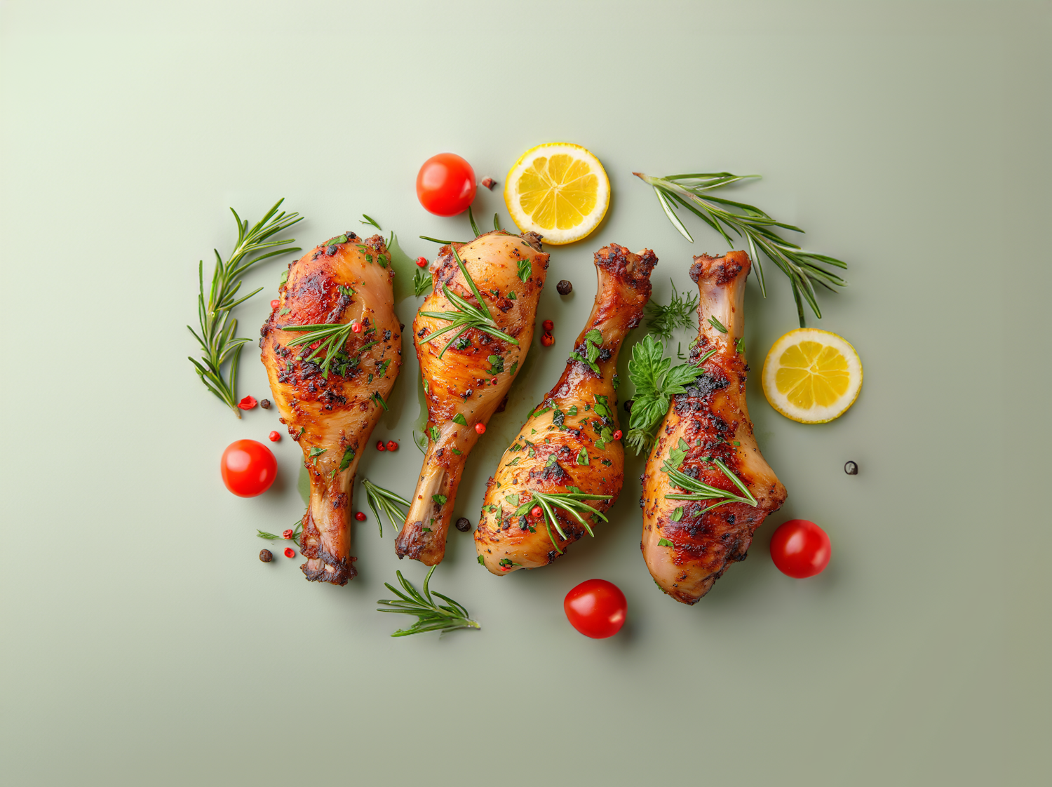 Culinary Arrangement with Roasted Chicken Drumsticks