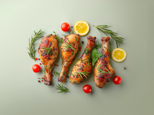 Culinary Arrangement with Roasted Chicken Drumsticks