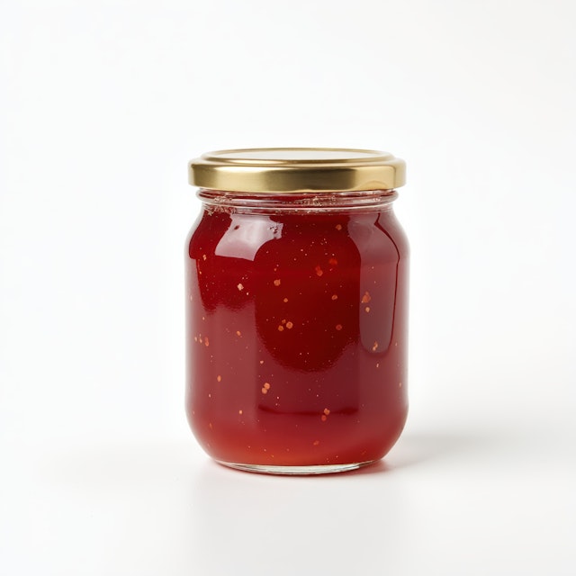 Vibrant Red Jam in Glass Jar