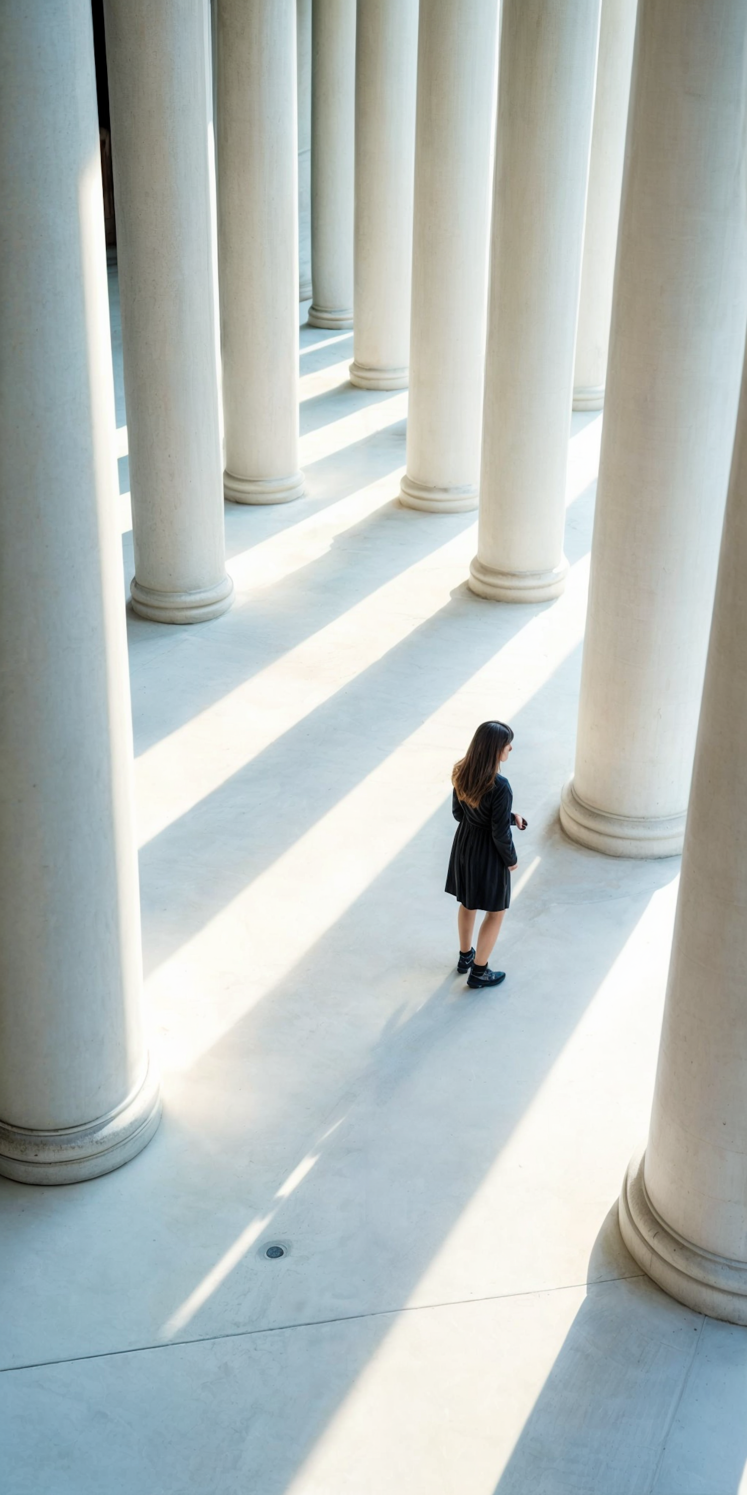 Solitary Figure Among Columns