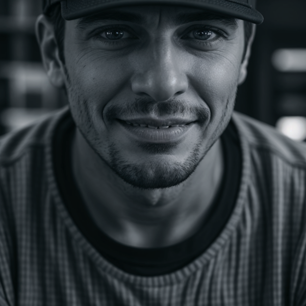 Monochromatic Portrait of a Smiling Man