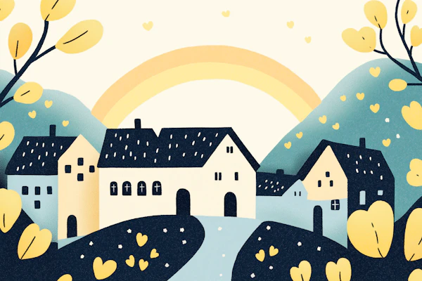 Pastel Village Scene