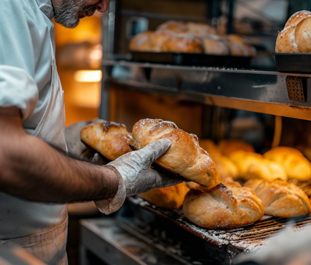 Baker Removing Bread from Oven