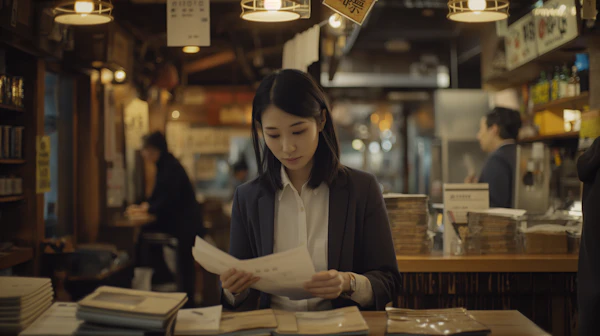 Woman Reading in Café