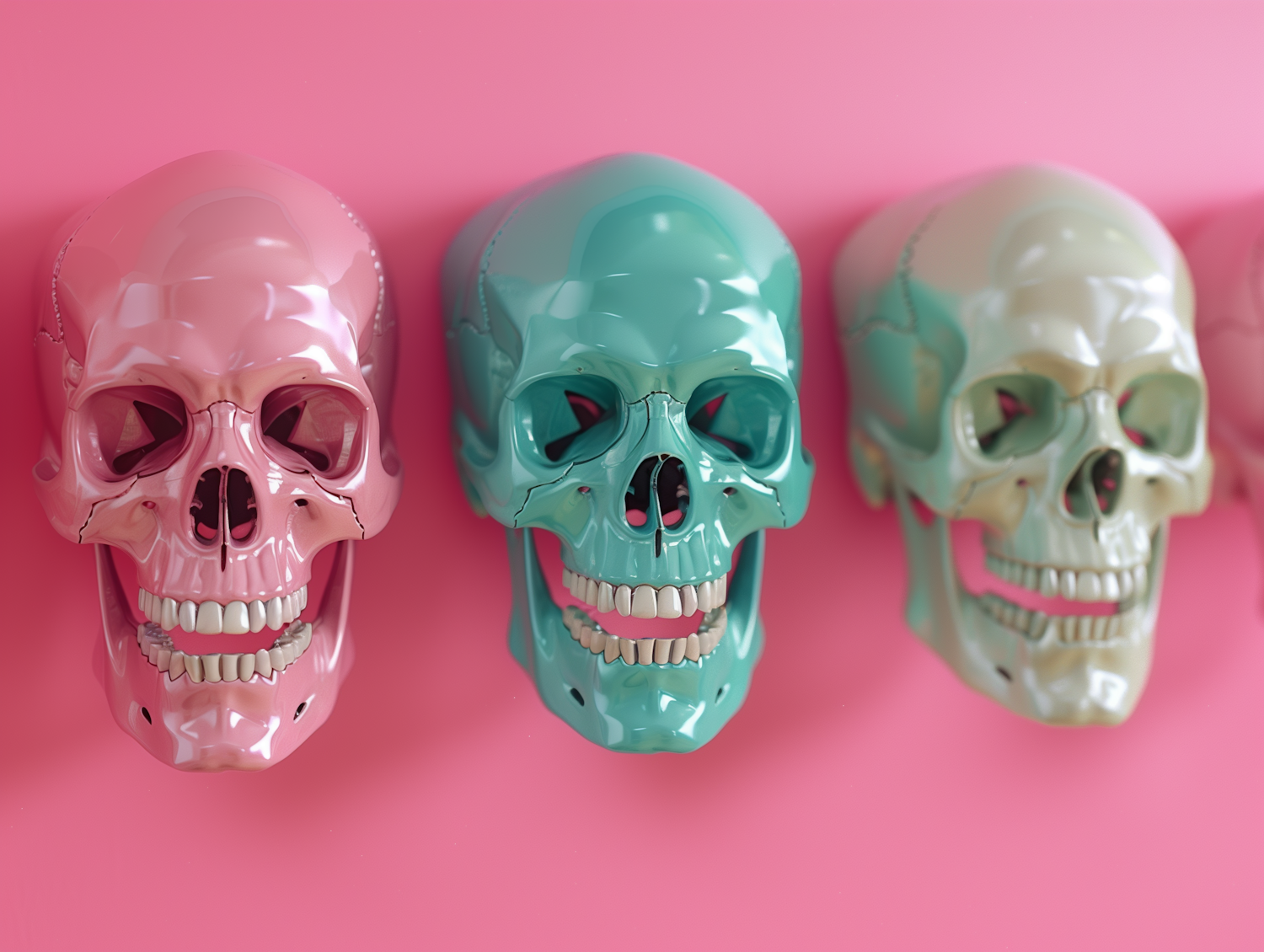 Colorful Skulls on Pink