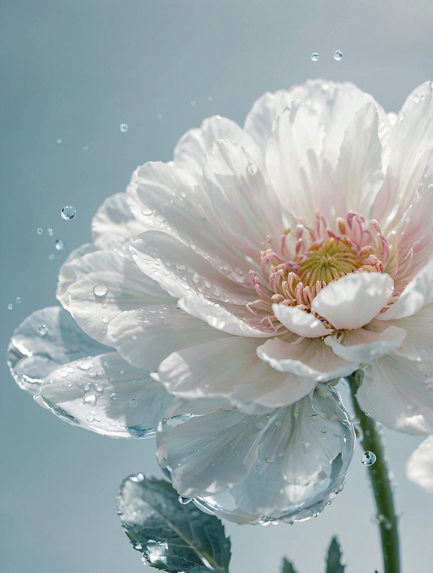 Delicate White Flower with Dewdrops