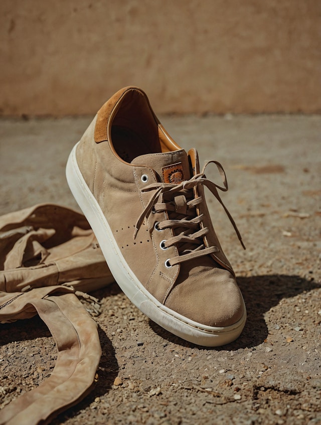 Tan Sneaker on Earthy Surface