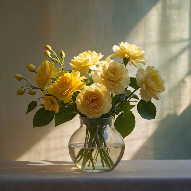 Yellow Roses in Glass Vase