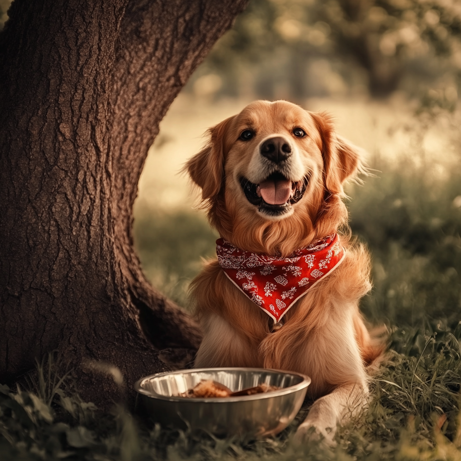 Golden Retriever by the Tree