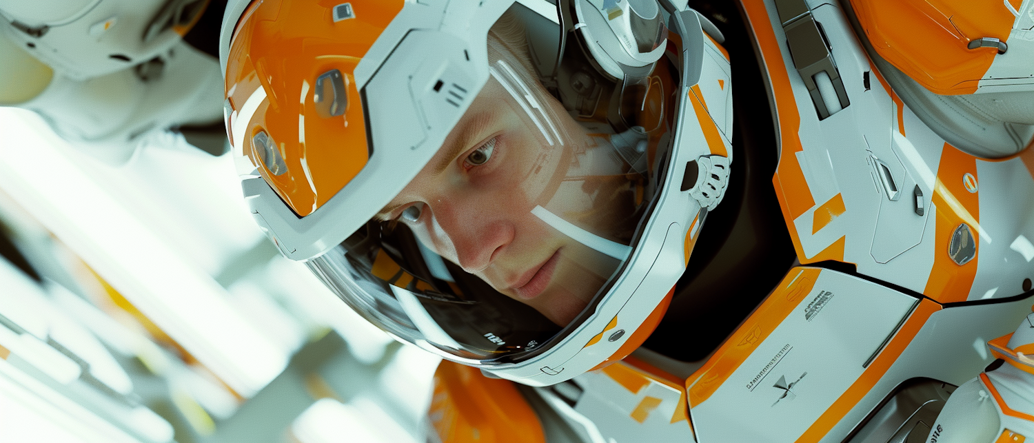 Futuristic Astronaut in High-Visibility Space Suit