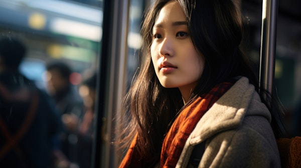 Pensive Young Woman in Transit