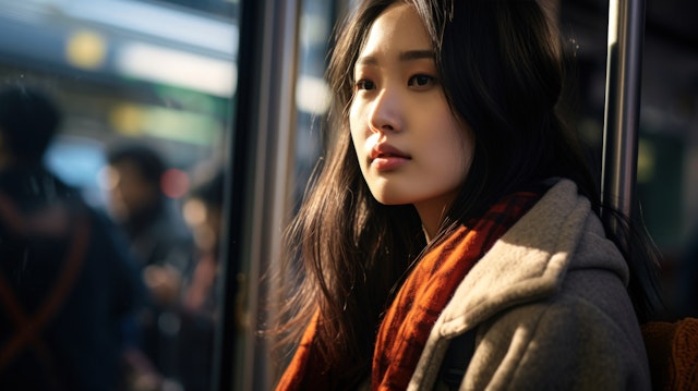 Pensive Young Woman in Transit