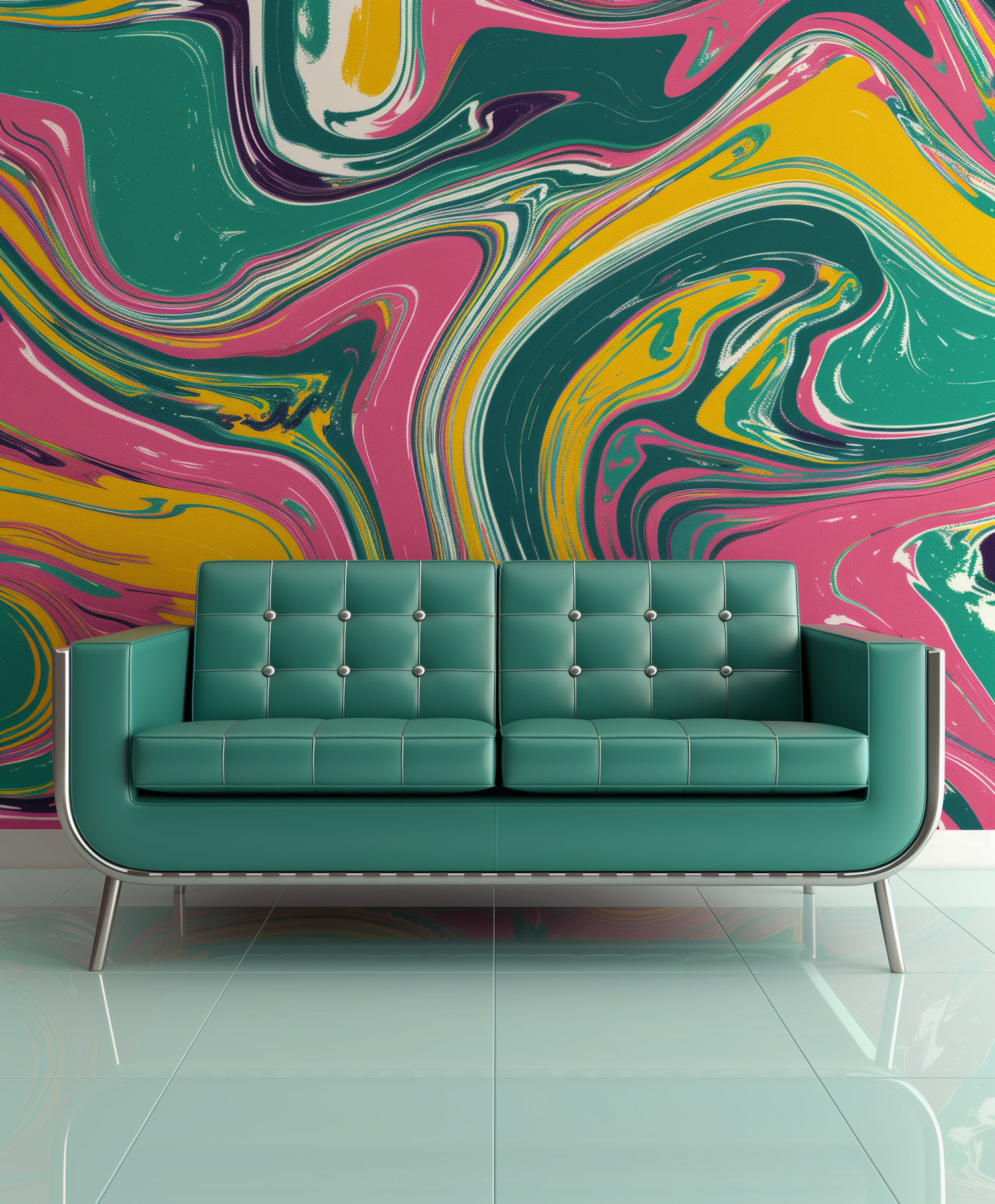 Modern Chic Sofa and Vibrant Wall