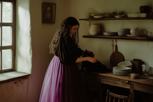 Woman with Cat in Cozy Room