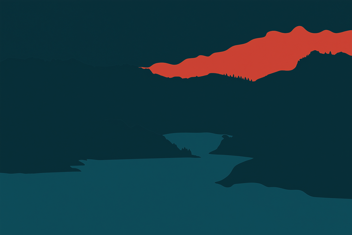 Minimalist Landscape with Teal and Red