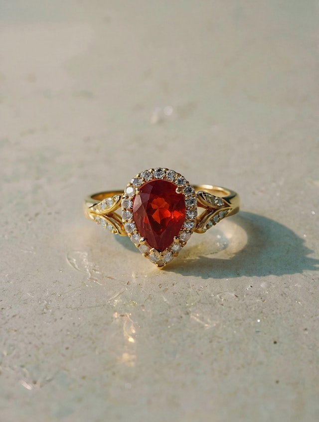 Elegant Gold Ring with Red Gemstone