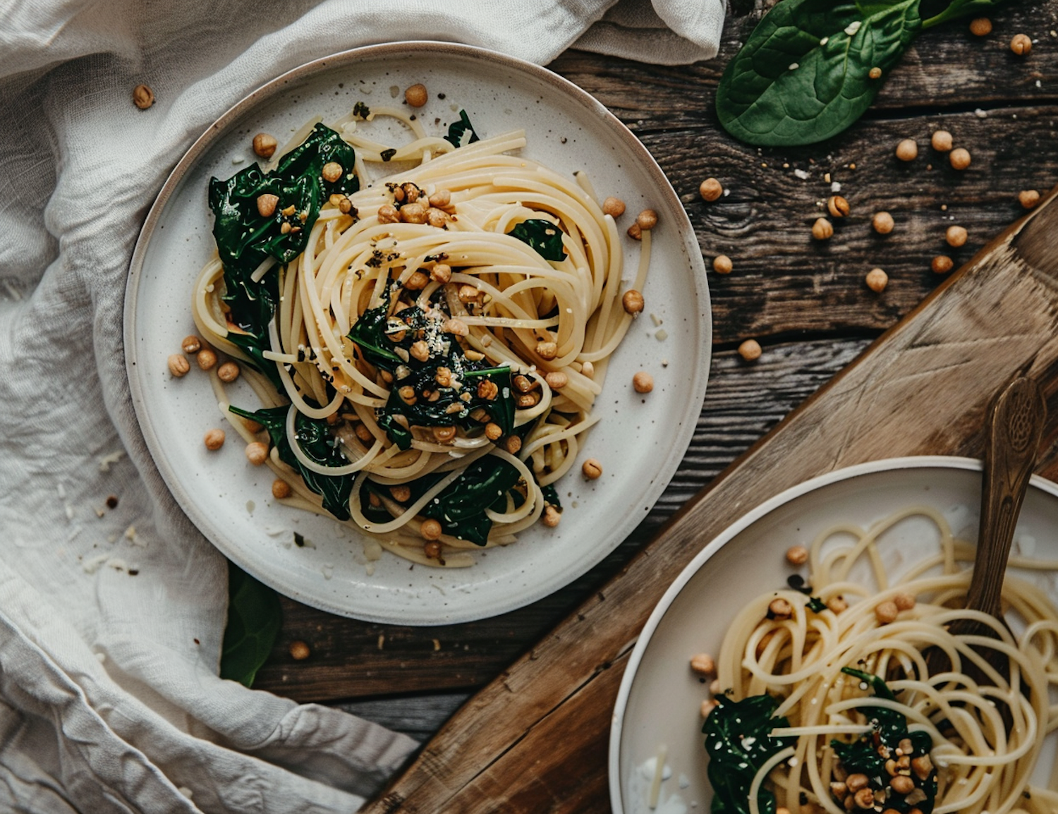 Rustic Spaghetti with Greens and Chickpeas