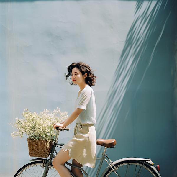 Serene Ride - East Asian Woman on Bicycle