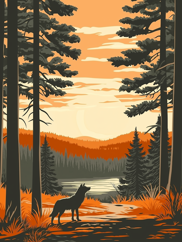 Serene Autumnal Forest with Wolf