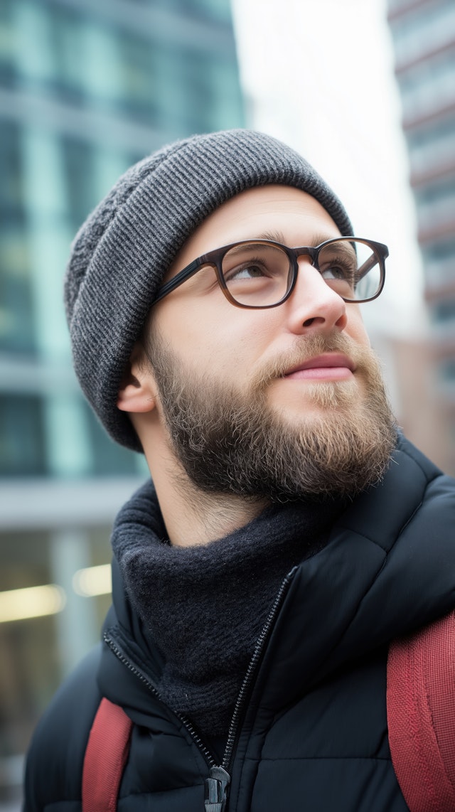 Contemplative Man in Urban Setting