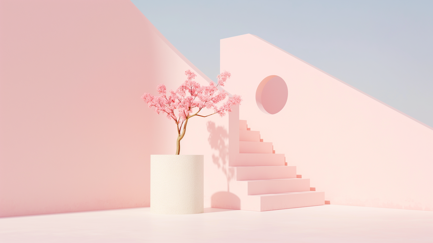 Serene Cherry Blossom and Minimalist Architecture