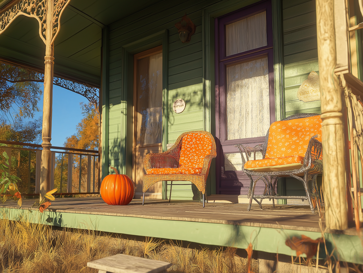 Cozy Sunlit Autumn Porch