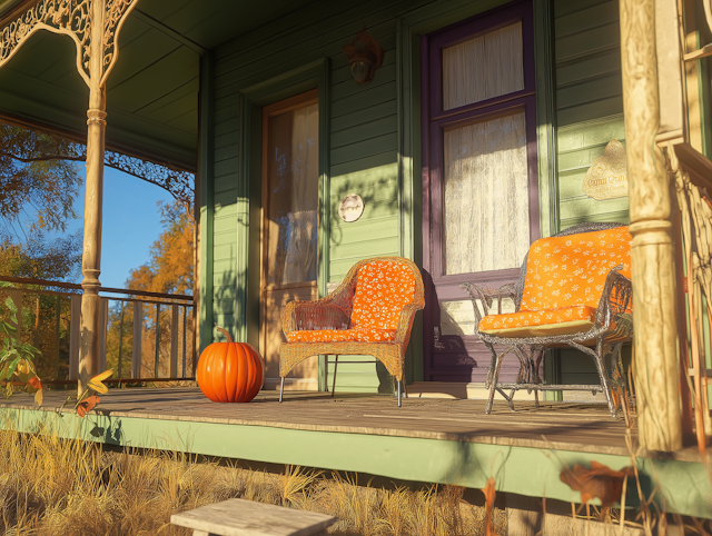 Cozy Sunlit Autumn Porch