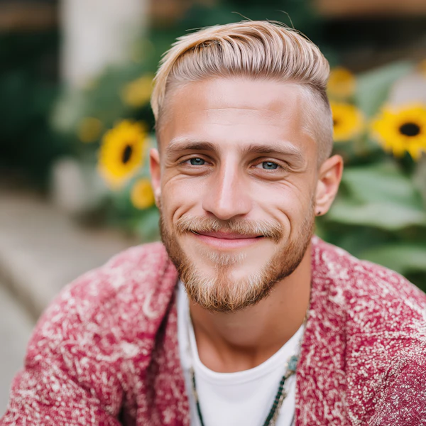 Smiling Man with Sunflowers