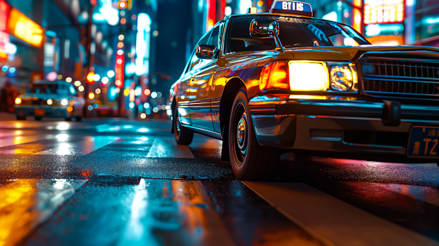 Urban Nocturne: A Taxi's Gleam